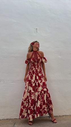 WALDOK rojo/estampado, vestido largo