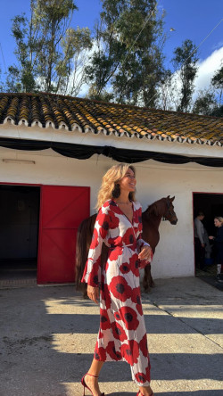 LIPE amapola beige/rojo, vestido largo