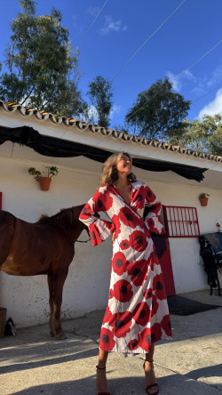 LIPE amapola beige/rojo, vestido largo