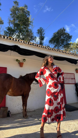 LIPE amapola beige/rojo, vestido largo